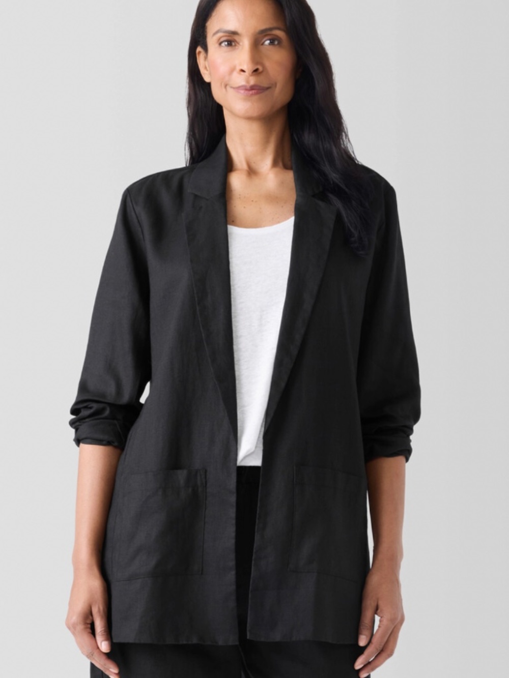 Eileen Fisher organic linen long blazer